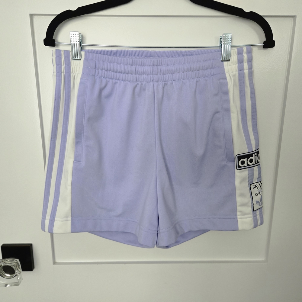 NWT Adidas Lavender Short Sz XS White Stripes Snap Legs Draw String Zip Pockets